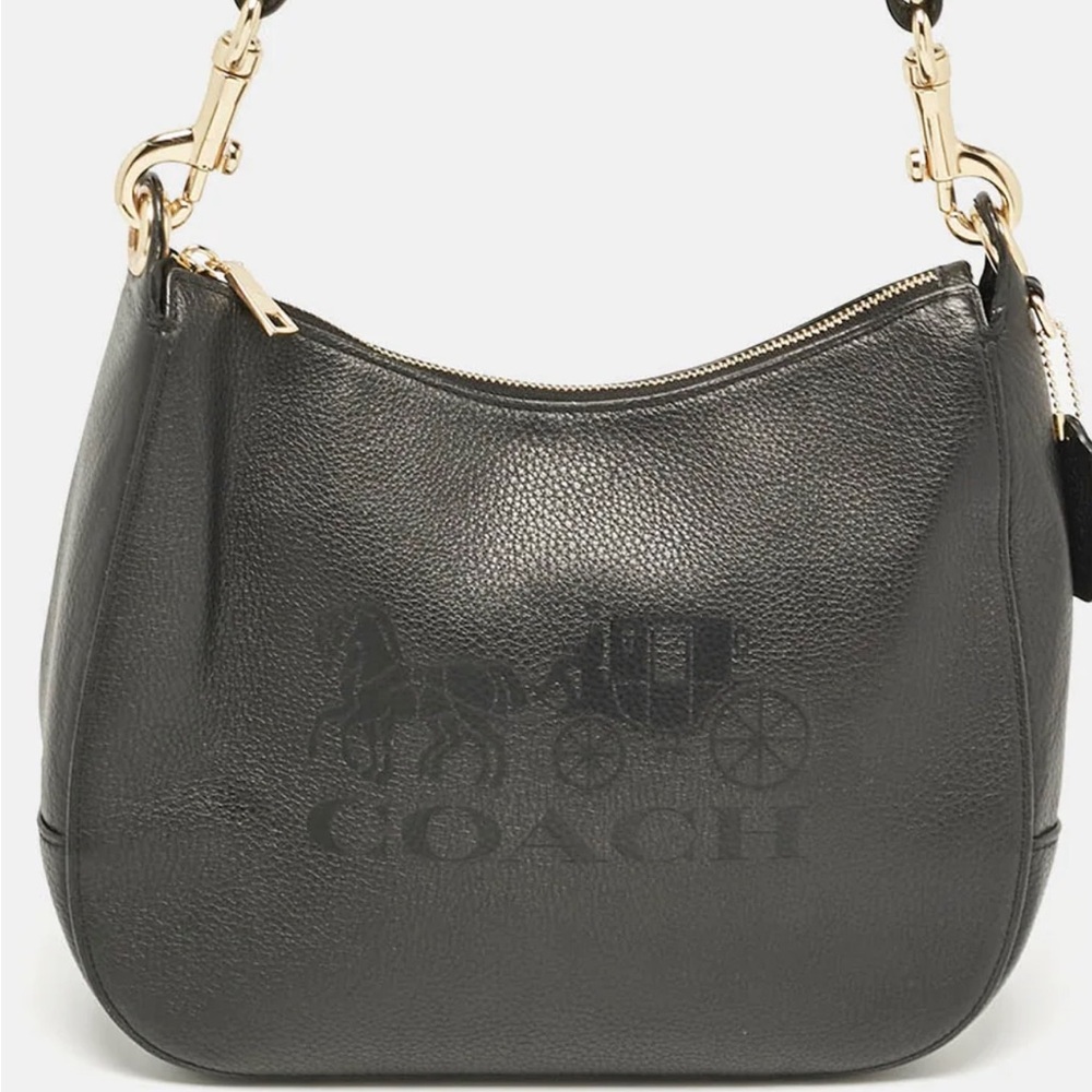 Black Leather Embossed Horse And Carriage Hobo